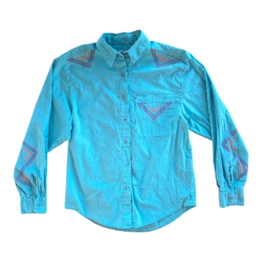 Vintage 90's Wrangler Western Aztec Print Button Up Blue Women's Medium